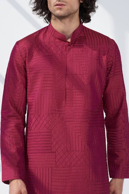 Shop_Seven_Purple Cotton Silk Thread Kurta_Online_at_Aza_Fashions