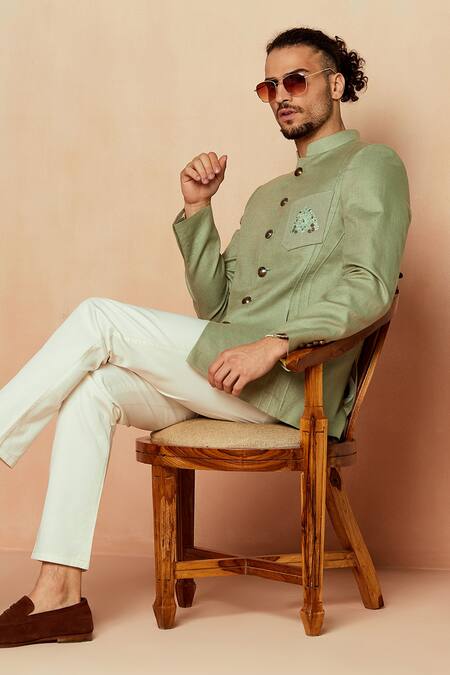 Seven Green Linen Thread Bandhgala And Pant Set Online at Aza Fashions Seven_Green Linen Thread Bandhgala And Pant Set_Online_at_Aza_Fashions