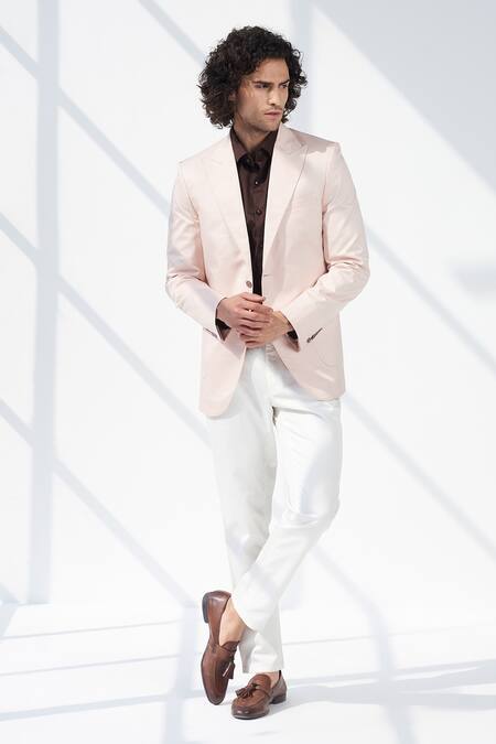Seven Pink Cotton Twill Single Breasted Blazer Online at Aza Fashions Seven_Pink Cotton Twill Single Breasted Blazer_Online_at_Aza_Fashions