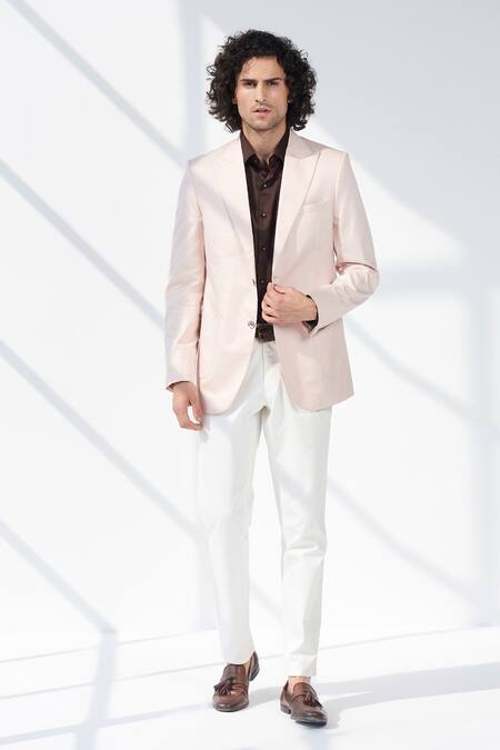 Buy Seven Pink Cotton Twill Single Breasted Blazer Online at Aza Fashions Buy_Seven_Pink Cotton Twill Single Breasted Blazer_Online_at_Aza_Fashions