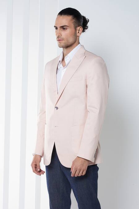 Shop Seven Pink Cotton Twill Single Breasted Blazer Online at Aza Fashions Shop_Seven_Pink Cotton Twill Single Breasted Blazer_Online_at_Aza_Fashions