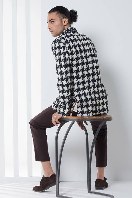 Shop Seven Black Cotton Twill Digital Print Double Breasted Blazer at Aza Fashions Shop_Seven_Black Cotton Twill Digital Print Double Breasted Blazer_at_Aza_Fashions