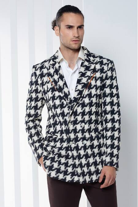 Seven Black Cotton Twill Digital Print Double Breasted Blazer Online at Aza Fashions Seven_Black Cotton Twill Digital Print Double Breasted Blazer_Online_at_Aza_Fashions