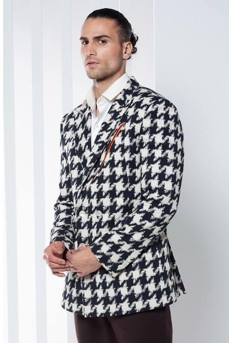 Shop Seven Black Cotton Twill Digital Print Double Breasted Blazer Online at Aza Fashions Shop_Seven_Black Cotton Twill Digital Print Double Breasted Blazer_Online_at_Aza_Fashions