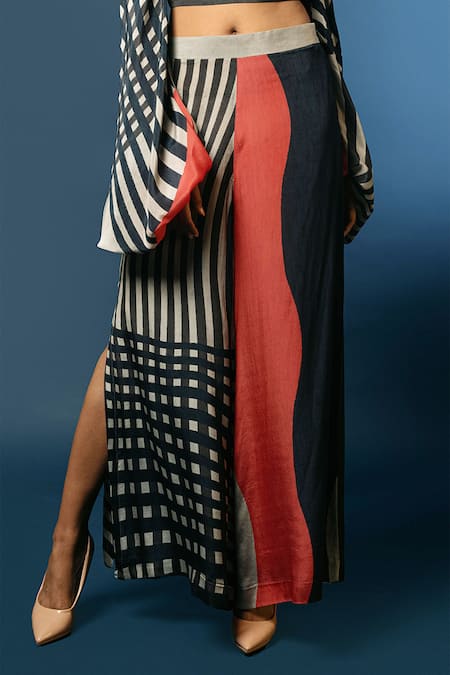 Shop_Nautanky_Blue Natural Crepe Sweetheart Neck Bandeau Crop Top And Pant Set _Online_at_Aza_Fashions