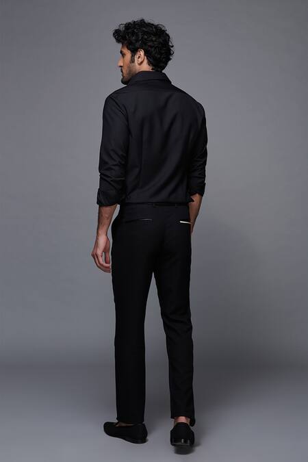 Shop S&N By Shantnu Nikhil Black Lycra, Viscose, Terylene, Velvet And Faux Leather Button Front Shirt at Aza Fashions Shop_S&N By Shantnu Nikhil_Black Lycra, Viscose, Terylene, Velvet And Faux Leather Button Front Shirt_at_Aza_Fashions