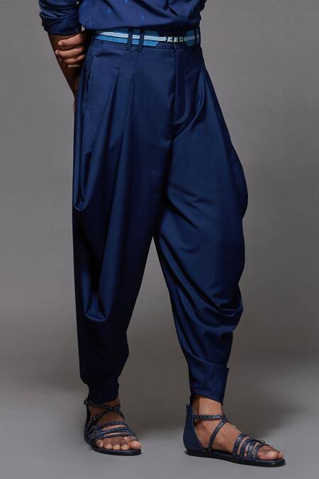 S&N By Shantnu Nikhil_Blue Lycra, Viscose, Terylene Cowl Pant_Online_at_Aza_Fashions