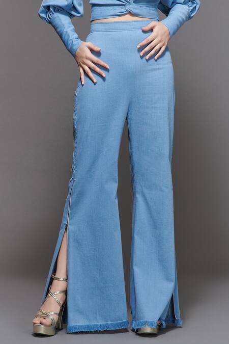 S&N By Shantnu Nikhil_Blue Flared Trouser_Online_at_Aza_Fashions
