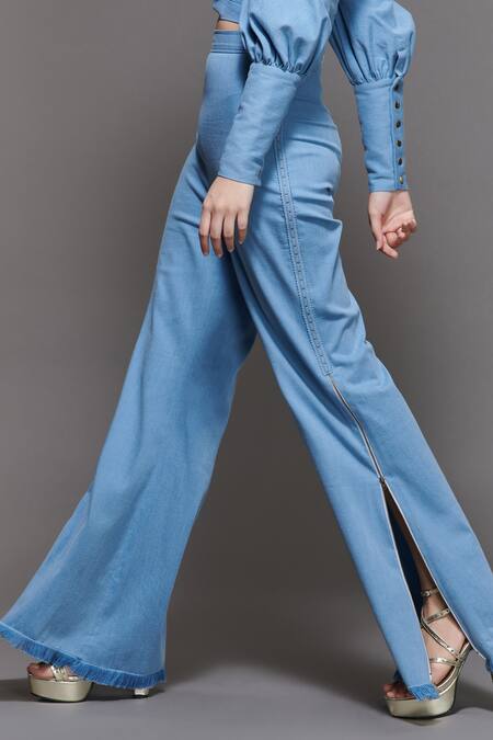 Buy_S&N By Shantnu Nikhil_Blue Flared Trouser_Online_at_Aza_Fashions