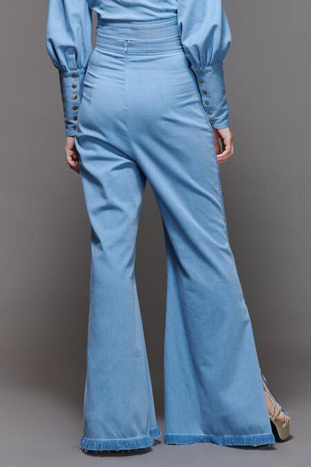 Shop_S&N By Shantnu Nikhil_Blue Flared Trouser_Online_at_Aza_Fashions