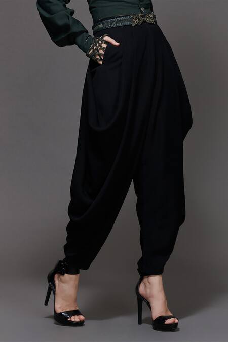 S&N By Shantnu Nikhil_Black Cowl Draped Pant_Online_at_Aza_Fashions