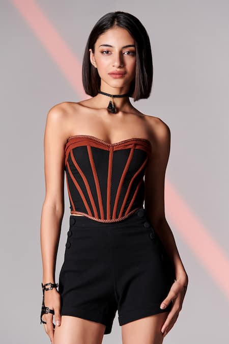 BLACK STRAPLESS CONTRAST LINIED CORSET