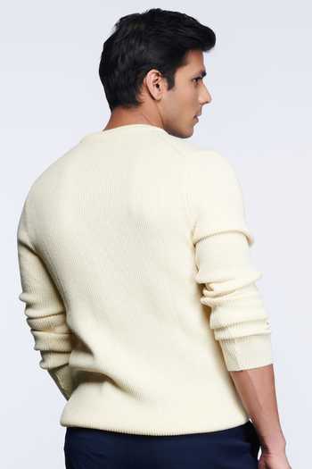 S&N By Shantnu Nikhil Off White Merino Wool Crest Handcrafted Sweater 2