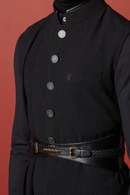 Buy_S & N By Shantnu Nikhil_Black Metallic Thread, Studs Unisex Combat Argyle Belt _Online_at_Aza_Fashions