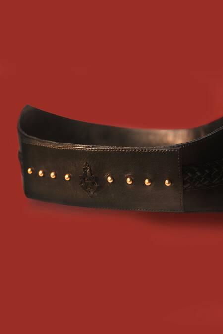 Shop_S & N By Shantnu Nikhil_Black Metallic Thread, Studs Unisex Combat Argyle Belt _Online_at_Aza_Fashions