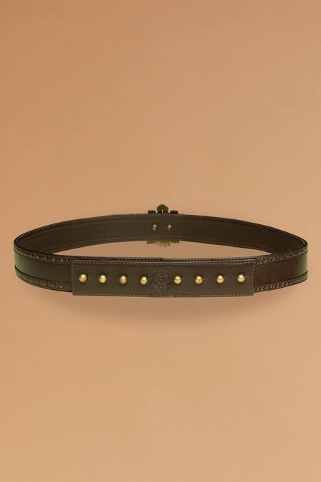 Shop S&N By Shantnu Nikhil Brown Brooches, Studs Aerial Crested Leather Belt at Aza Fashions Shop_S&N By Shantnu Nikhil_Brown Brooches, Studs Aerial Crested Leather Belt_at_Aza_Fashions