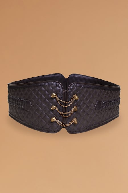 S&N by Shantnu Nikhil Handcrafted Quilted Corset Leather Belt 