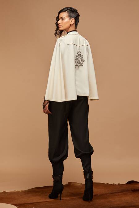 Shop S&N By Shantnu Nikhil White Leather Embellished Cape at Aza Fashions Shop_S&N By Shantnu Nikhil_White Leather Embellished Cape_at_Aza_Fashions