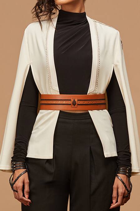 S&N By Shantnu Nikhil White Leather Embellished Cape at Aza Fashions S&N By Shantnu Nikhil_White Leather Embellished Cape_at_Aza_Fashions