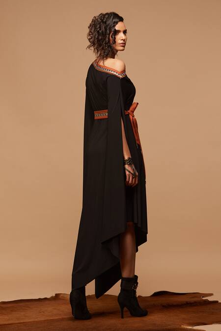 Shop_S&N By Shantnu Nikhil_Black Off Shoulder Dress_at_Aza_Fashions