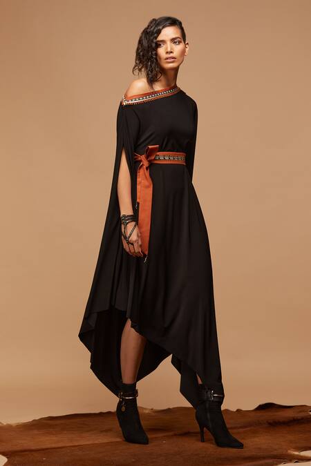 S&N By Shantnu Nikhil_Black Off Shoulder Dress_Online_at_Aza_Fashions