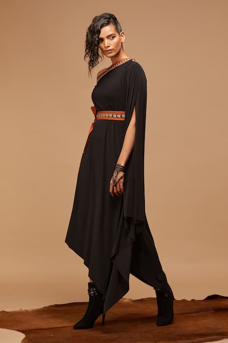 Buy_S&N By Shantnu Nikhil_Black Off Shoulder Dress_Online_at_Aza_Fashions
