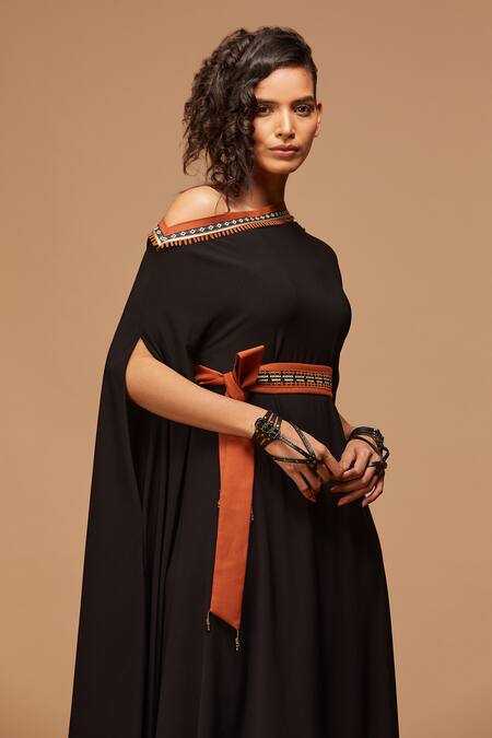 Shop_S&N By Shantnu Nikhil_Black Off Shoulder Dress_Online_at_Aza_Fashions