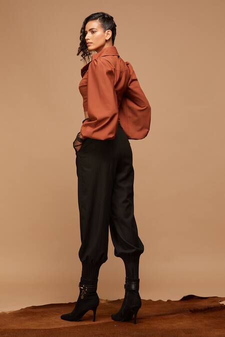 Shop S&N By Shantnu Nikhil Orange Cropped Shirt at Aza Fashions Shop_S&N By Shantnu Nikhil_Orange Cropped Shirt_at_Aza_Fashions