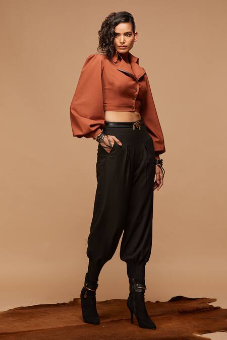 Buy S&N By Shantnu Nikhil Orange Cropped Shirt Online at Aza Fashions Buy_S&N By Shantnu Nikhil_Orange Cropped Shirt_Online_at_Aza_Fashions