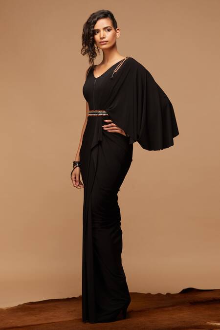 Buy S&N By Shantnu Nikhil Black Draped Saree Gown Online at Aza Fashions Buy_S&N By Shantnu Nikhil_Black Draped Saree Gown _Online_at_Aza_Fashions