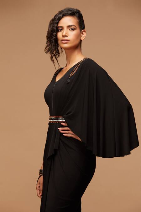 Shop S&N By Shantnu Nikhil Black Draped Saree Gown Online at Aza Fashions Shop_S&N By Shantnu Nikhil_Black Draped Saree Gown _Online_at_Aza_Fashions