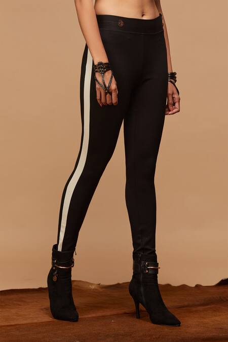 Buy_S&N By Shantnu Nikhil_Black Lycra, Rayon, Nylon Colorblock Sim Trousers_Online_at_Aza_Fashions