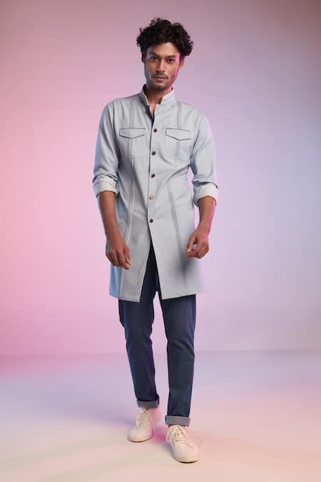 S&N by Shantnu Nikhil Denim Pleated Kurta 