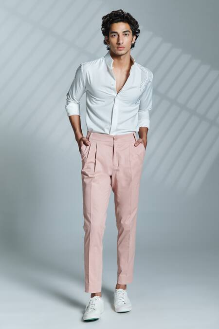 S&N By Shantnu Nikhil White Suiting Fabric Thread Slim Fit Shirt 