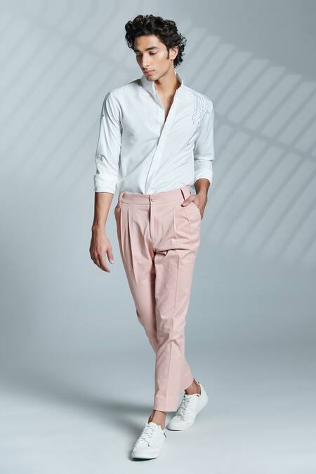 S&N By Shantnu Nikhil_White Suiting Fabric Thread Slim Fit Shirt_Online_at_Aza_Fashions