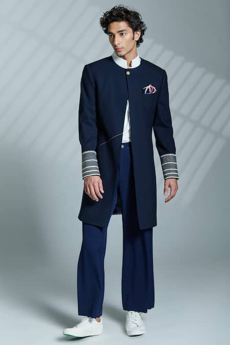 S&N by Shantnu Nikhil carved Button Open Sherwani 