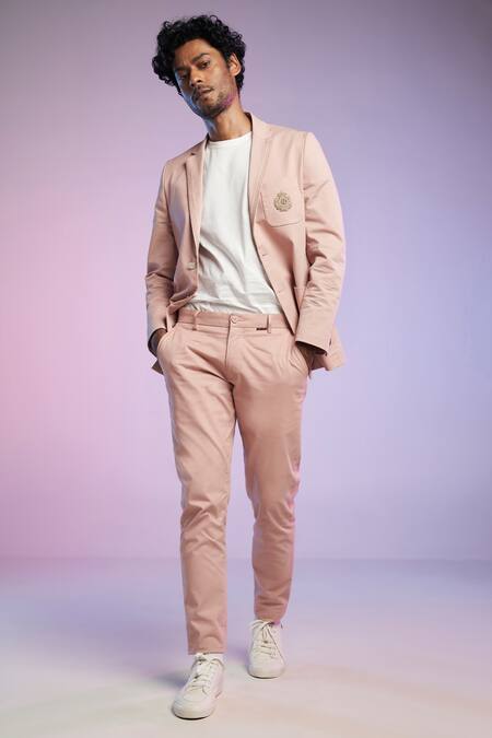 Buy FRATINI Dusty Pink Solid Cotton Stretch Slim Fit Men's Trousers |  Shoppers Stop