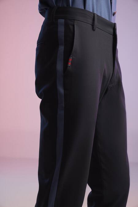 Men's Striped Trousers-Cotton-side-tape-buckles-Bloggerswear-CESARI online  now in India - CESARI LONDON