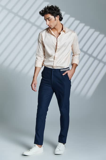 Breathable 100 Percent Woven Made Slim Fit Men Blue Cotton Blend Trousers  Light Weight And Comfortable at Best Price in Kolkata  Van Heusen