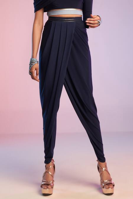 S&N By Shantnu Nikhil Blue Sandwash Overlap Draped Pant Online at Aza Fashions S&N By Shantnu Nikhil_Blue Sandwash Overlap Draped Pant_Online_at_Aza_Fashions