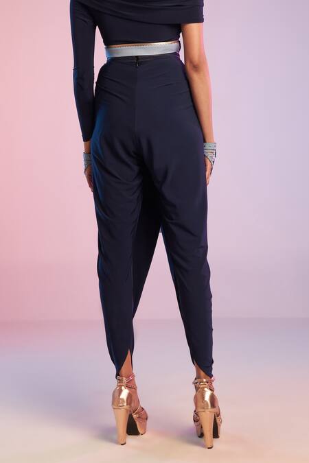 Buy S&N By Shantnu Nikhil Blue Sandwash Overlap Draped Pant Online at Aza Fashions Buy_S&N By Shantnu Nikhil_Blue Sandwash Overlap Draped Pant_Online_at_Aza_Fashions