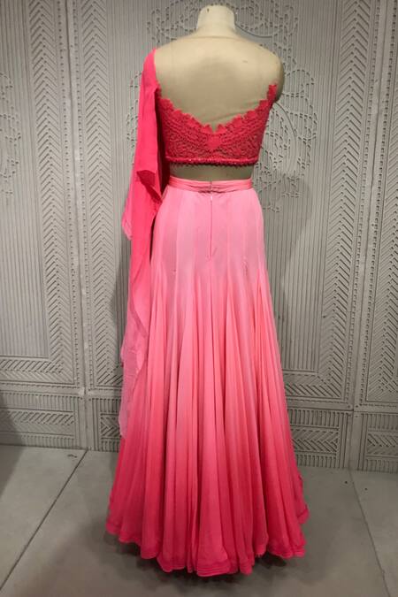 Shop Shantnu Nikhil Pink Chiffon Embroidered Lehenga Set at Aza Fashions Shop_Shantnu Nikhil_Pink Chiffon Embroidered Lehenga Set_at_Aza_Fashions