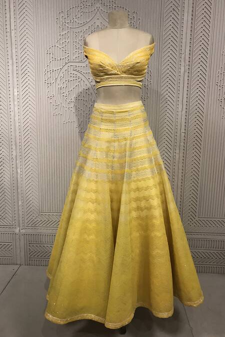 Shantnu Nikhil_Yellow Organza Embroidered Lehenga Set_Online_at_Aza_Fashions
