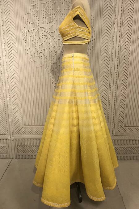 Shop_Shantnu Nikhil_Yellow Organza Embroidered Lehenga Set_Online_at_Aza_Fashions