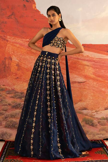 Buy_Shivan & Narresh_Blue Skeinwork Lehenga _Online_at_Aza_Fashions