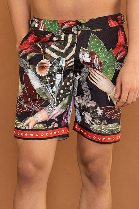 Buy_Shivan & Narresh_Black Sheeter 100% Polyester Printed Botan Eye Shorts _Online_at_Aza_Fashions