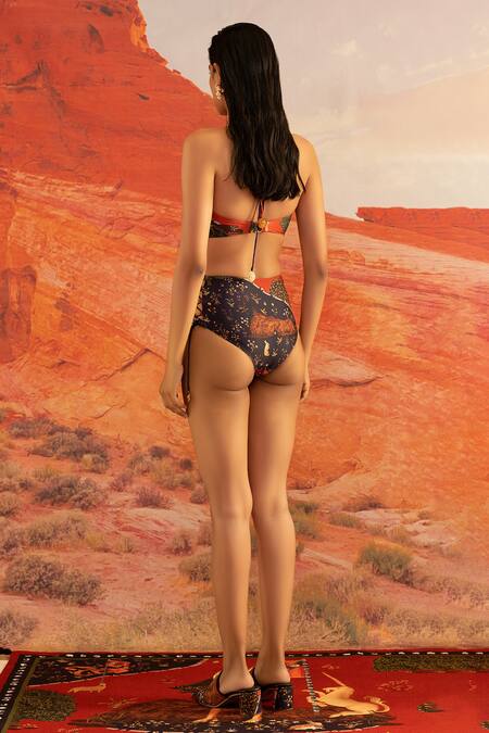 Shop Shivan & Narresh Multi Color Digital Print Halter Neck Monokini at Aza Fashions Shop_Shivan & Narresh_Multi Color Digital Print Halter Neck Monokini_at_Aza_Fashions