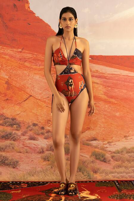 Buy Shivan & Narresh Multi Color Digital Print Halter Neck Monokini Online at Aza Fashions Buy_Shivan & Narresh_Multi Color Digital Print Halter Neck Monokini_Online_at_Aza_Fashions