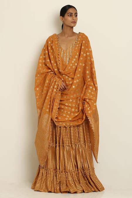 Seema Nanda Yellow Cotton Mul V Neck Embroidered Kurta