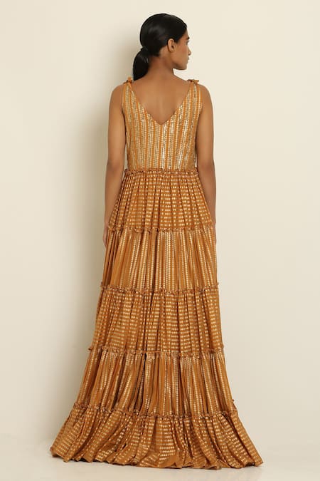 Shop Seema Nanda Yellow Cotton Mul V Neck Embroidered Kurta at Aza Fashions Shop_Seema Nanda_Yellow Cotton Mul V Neck Embroidered Kurta _at_Aza_Fashions